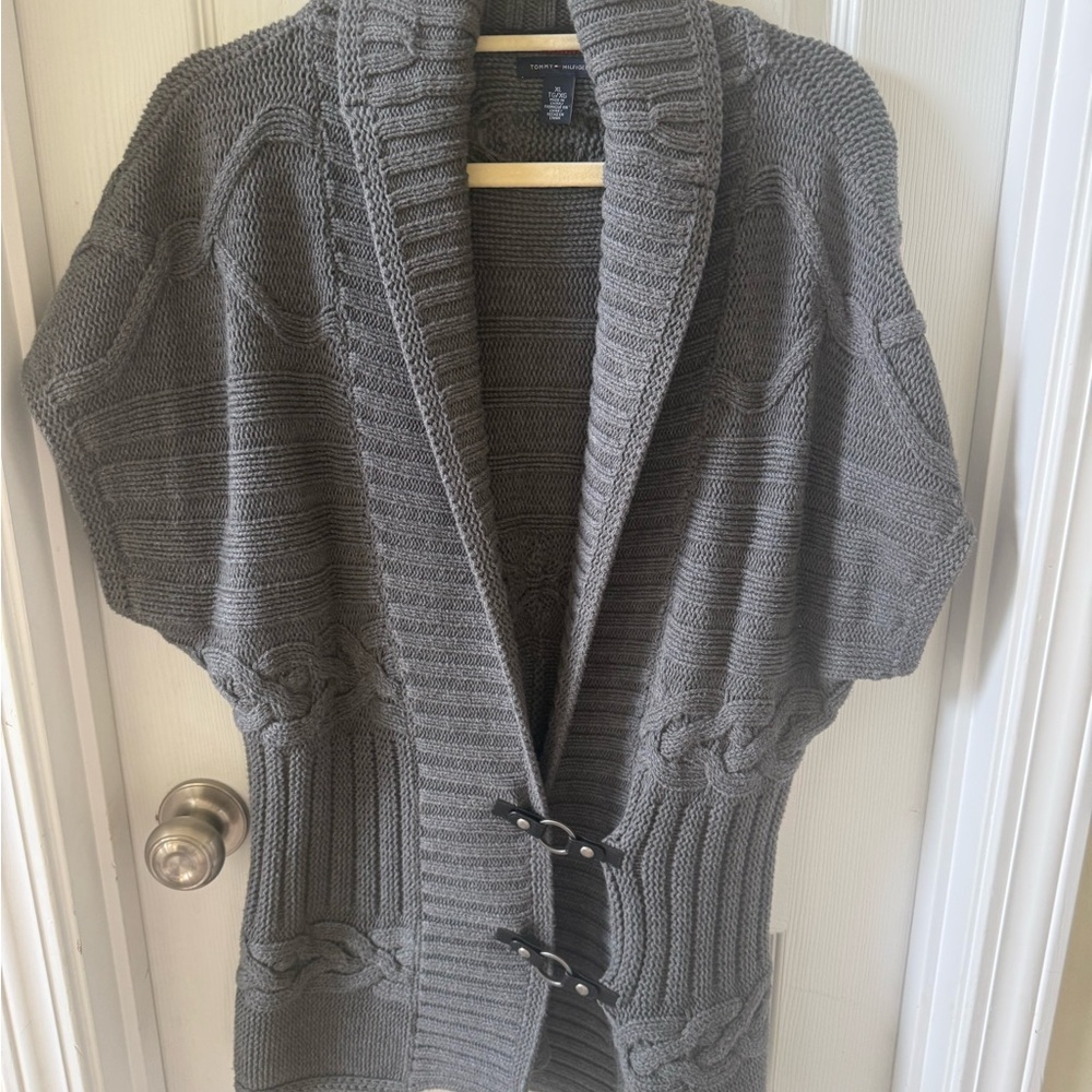 Tommy Hilfiger Gray Women's Cardigan with Buckle Accents